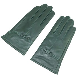 Sandy Ting Simple Sytle Women Winter Warm Lambskin Driving Leather Gloves (Large, Green)
