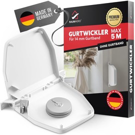 Raumhero 14 mm roller shutter belt winder surface-mounted – quiet rolling (100% made in Germany) – up to 5 m belt – roller blind belt winder, belt retractor, roller shutter winder (without strap)