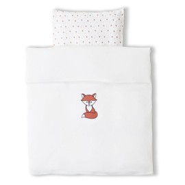 Koru Kids® Children's Bed Linen 100 x 135 cm Made of Jersey (100% Cotton) with Embroidered Fox Motif - Children's and Baby Bedding Set for Girls Boys with Pillowcase and Duvet Cover 100 x 135 cm and