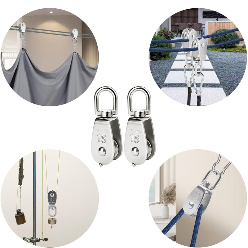 BOBOZHONG Single Pulley,2 Piece M15 Pulley Swing Roller,Block Rope Roller