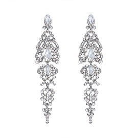 Clearine Women's Elegant Crystal Wedding Bridal 1920s Hollow Floral Cluster Teardrop Dangle Earrings Clear Silver-Tone