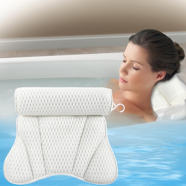 Bath Pillow, 4D Mesh Bath Pillow Neck, Neck Pillow, Bathtub, Ergonomic Bath Pillow for Bathtub with 6 Suction Cups, for Home Spa and Bathtubs, Home Spa, Supports Head, Neck, Back