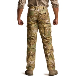 CQR Men's Utility Flex Cargo Pants, Classic-Fit Casual Stretch Work Pants, Water Resistant Lightweight Tactical Hiking Pants, Tac Utility Camo, 34W x 32L