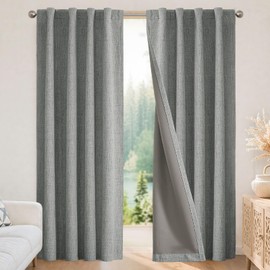 Joydeco Linen Blackout Curtains for Bedroom - 100% Light Blocking 1 Panels, Light Grey Drapes 100" W x 120" L, Thermal Insulated Room Darkening Curtains for Living Room, Rod Pocket & Back Tabs