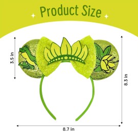Krwtuiw Princess Mouse Ears Headband, Frog Mouse Ears Matching for Women Girls Parks Party Holiday Accessories