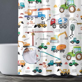 Peopleareok Excavator Kids Bathroom Shower Curtain, Tractor Machinery Trucks Shower Curtain, Construction Vehicle Boys Shower Curtain, Kids Bathroom Shower Curtain, Boys Bathroom Decor, 72" W x 72" L
