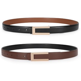 SUOSDEY 2 Pack Reversible Leather Belts for Women Adjustable Skinny Belt Ladies Belts for Dresses Jeans with Gold Buckle, Black/Brown+Black/Coffee Color