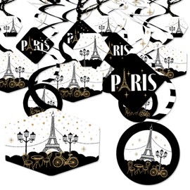 Big Dot of Happiness Stars Over Paris - Parisian Themed Party Hanging Decor - Party Decoration Swirls - Set of 40