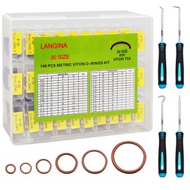 Langina 198PCS Viton O Ring Kits, 30 Sizes Metric Viton O-Rings Kit, Brown Fluorocarbon Seal Rings, 75A Shore FKM O Rings Assortment for Home Repair,Car,Hydraulic,Automotive and A/C System