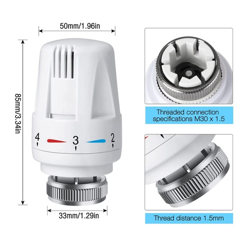 Thermostatic Radiator Valve, 2Pcs Radiator Valve Replacement Head M30 x