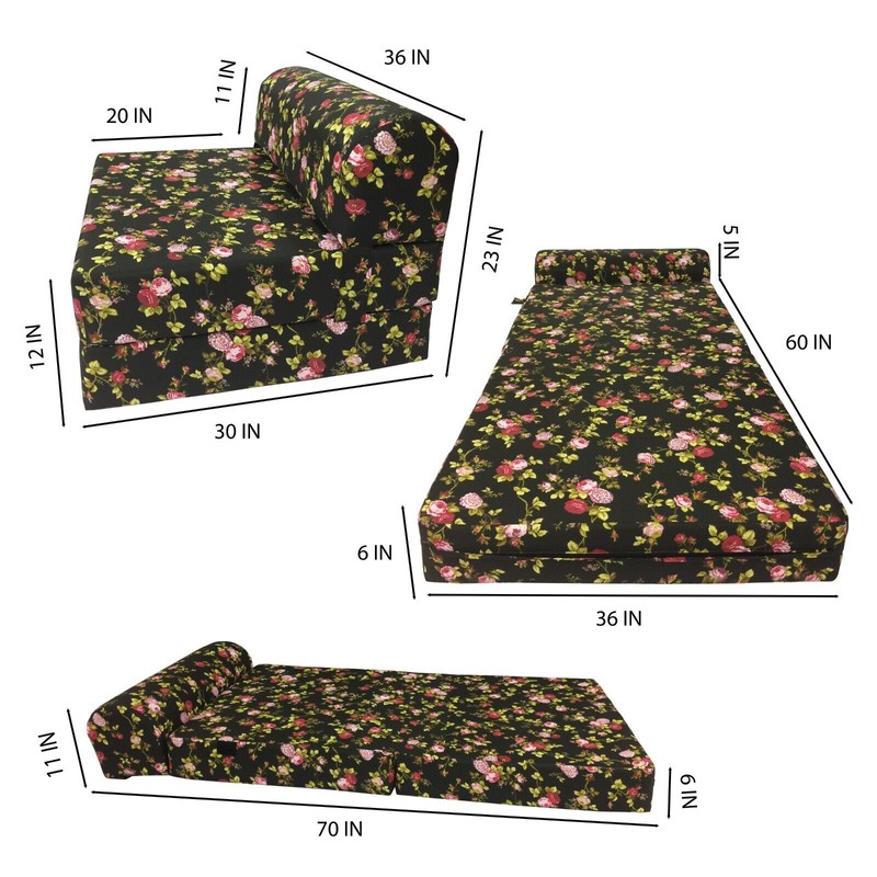 Danfuton Rose Black Sleeper Chair Folding Foam Beds, Foldable Mattress