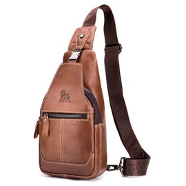 Leather Sling Bag Crossbody Backpack for Men Women Outdoor Travel Camping Hiking Shoulder Chest Day Pack Casual Daypack, brown