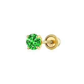 Minimalist Tiny Cubic Zircon Aaa CZ 4-Prong Helix Cartilage Ear Lobe Piercing Daith Round Solitaire 14K Real Gold 1 Piece Stud Earrings Screw Back Simulated Gemstone Birthstone 3 mm 4 mm, Yellow Gold,
