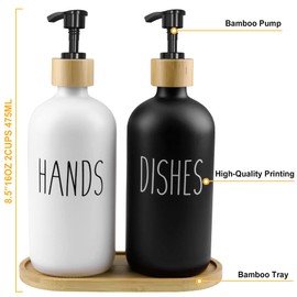 Kusmil Glass Soap Dispenser Set, Contains Hand Soap and Dish Soap Dispenser(Black & White)