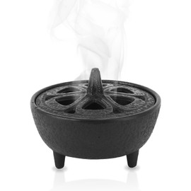 Incense Burner, Cast Iron Cauldron Antique Cone Incense Holder Lotusshaped Censer with Lid for Incense Resins Cones or Wax Melts