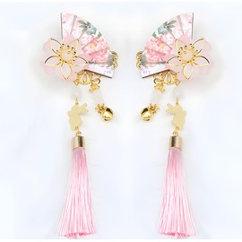 2pcs Flower Hair Clips Fan Hair Clips Bridal Headpieces for Wedding Japanese Kimono Flower Hair Pin Tassel Hairpin Pink Hanfu Kimono Hair Barrette for Girl Women