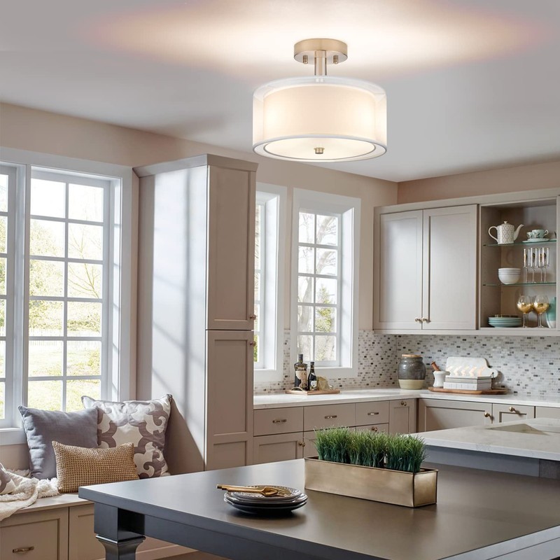 FOLKSMATE 3-Light Semi Flush Mount Ceiling Light Fixture, Drum Light