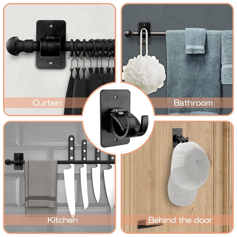 CIEMGNZOC 6-Pack Curtain Bracket Holders, Universal Self-Adhesive Wall Mounts, Fits
