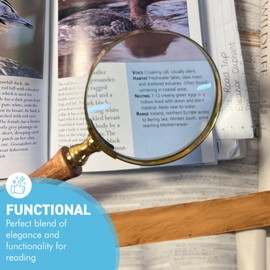 Thorness Elegant Regency Style Wooden Handle Magnifying Glass for Reading, Handheld Magnifier