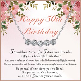 BMMYE 50th Birthday Gifts for Women, 925 Sterling Silver Necklace for Women with Card Adjustable Silver Cubic zirconia Necklace Birthday Gifts for women Jewellery for Mum Grandma