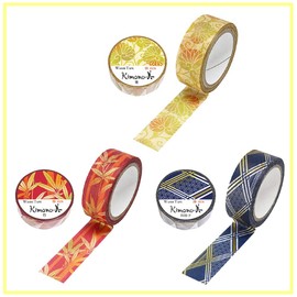 Kamiiso GR-0522 Masking Tape, Japanese Paper, Kimono Beauty 3 Rolls (Aoi, Bamboo, Slanted Lattice) Set, Width 0.6 inches (15 mm) x 26.4 ft (7 m) Roll
