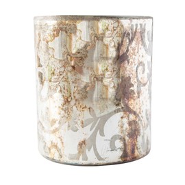 Creative Co-Op Etched Mercury Glass Tealight/Votive Candleholder with Pattern, Antique Silver Finish