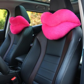 2 Pack Lip Shaped Car Headrest Pillow, Comfortable Soft Head Rest Cushion Kawaii Car Accessories Cute Car Neck & Seat Pillow for Car Driving Travelling Office Home Decor - Rose Red Lip Pillows
