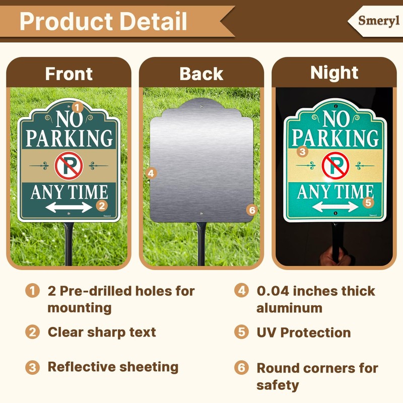 Smeryl No Parking Any Time Sign with 34.6" Stake for