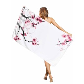 PANJINEXT Beach Towel Extra Large, Retro Cherry Blossoms Modern Art Absorbent Beach Blanket for Pool Outdoor Travel 31"x63", Lightweight Compact and Foldable