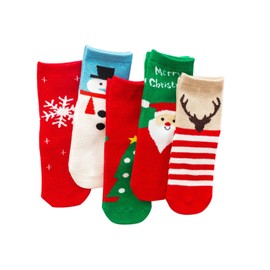 Calcetines de Navidad para niños pequeños, calcetines de algodón para Navidad, calcetines divertidos de Navidad, calcetines de tobillo de Navidad, 5 pares, Verde, rojo, 3-5 Años