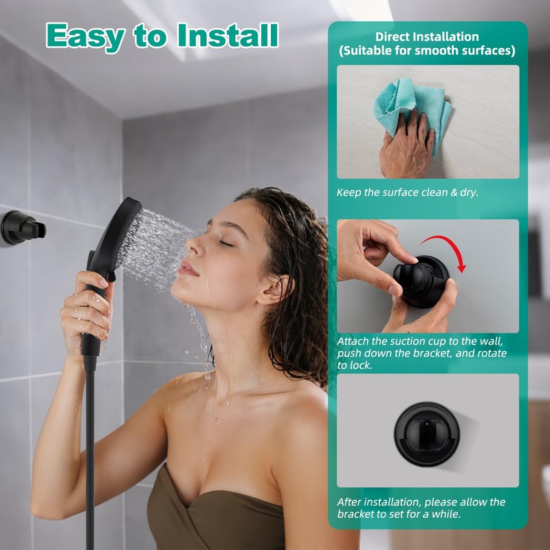 Hibbent Vacuum Suction Cup Shower Head Holder, Removable Showerhead Bracket,