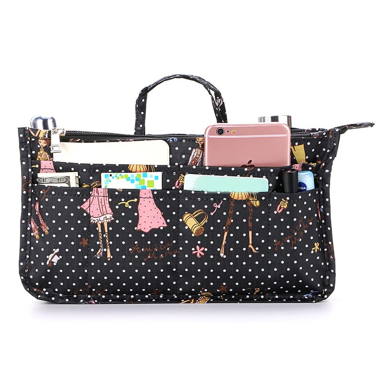 IGNPION Printed Handbag Insert Organiser with 13 Pockets, Expandable Zipper