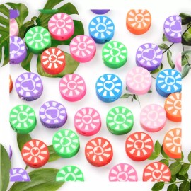 BeadCrafts 200pcs Random Polymer Clay Flat Round Beads with Love Heart Pattern - Ideal for