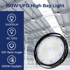 CINOTON 160W UFO LED High Bay Light, Aluminum LED Shop Lights with 24000LM, 5000K Commercial Bay Lighting for Warehouse Garage Workshop Factory Studio, 6' Cable & Safety Rope, ETL Listed 4 Pack