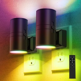 Briignite Night Lights Plug into Wall, 2 Pack 11-Color Changing Night Light with 1 Remote Control, 3000K+6000K+RGB LED Nightlight for Kids with Light Sensor, 0-100 LM Adjustable for Bedroom, Stairway