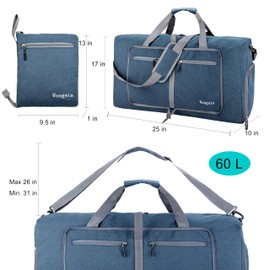 Woogwin Travel Duffel Bag Large Foldable Waterproof Overnight Bag for Beach Swim Bags Pool Sports Gym (60L SnowDarkblue)