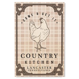 Lantern Press 12x18 Inch Premium Wood Sign, Ready to Hang Wall Decor, Lancaster, Pennsylvania, Chicken on Plaid