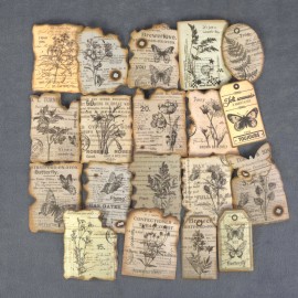 Vintage Style Flower & Butterfly Stickers w/Burnt Edges - Set of 10 Stickers