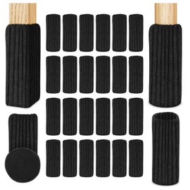 OSDUE Pack of 24 Chair Socks, Elastic Furniture Socks, Knitted, Felt Chair Leg Caps, Thick Base, Non-Slip Pads for Furniture, Table, Floor Protection, Avoid Scratches and Noise (Black)