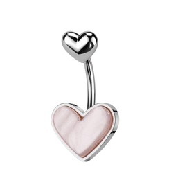 Pierced Owl 14GA 316L Stainless Steel Mother of Pearl Heart Belly Button Ring (Silver Tone)