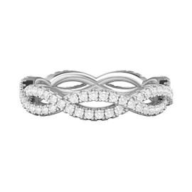 Sterling Silver Full Infinity Twist Genuine Moissanite Eternity Ring Wedding Band Matching Ring (6.5)