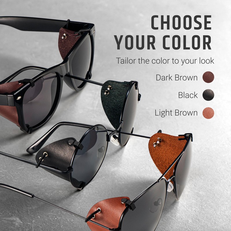 Removable side shields for sunglasses, leather side shields for protect