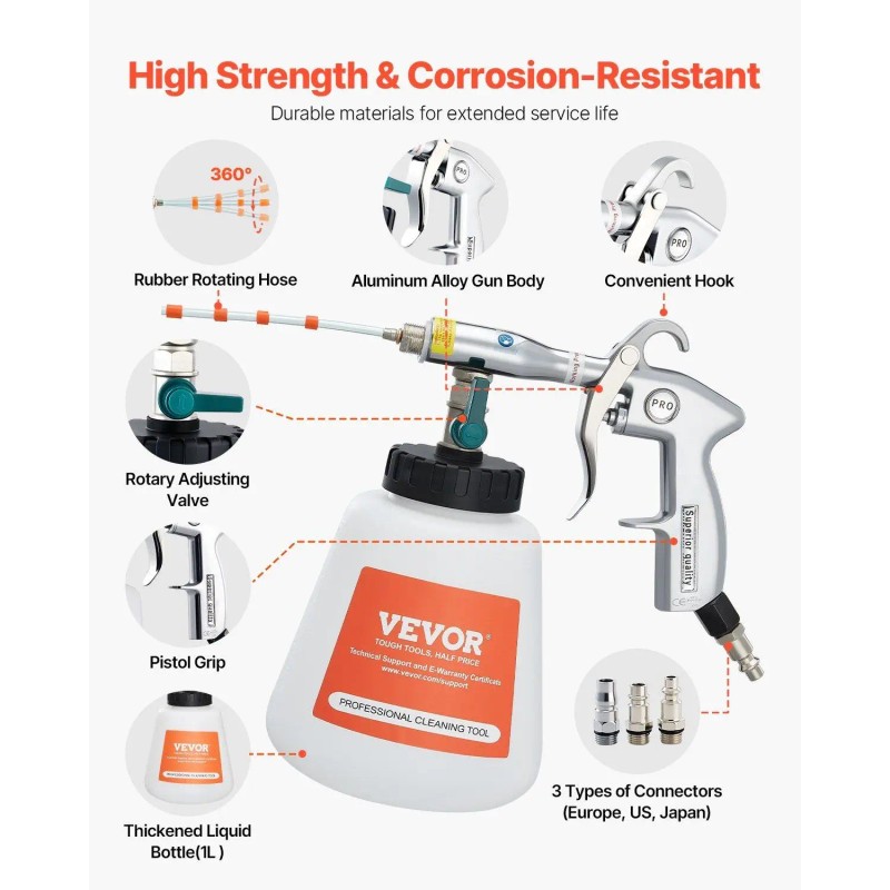 High-Pressure 6-9.2Bar Plastic Air Blow Gun for Car Washer 1L