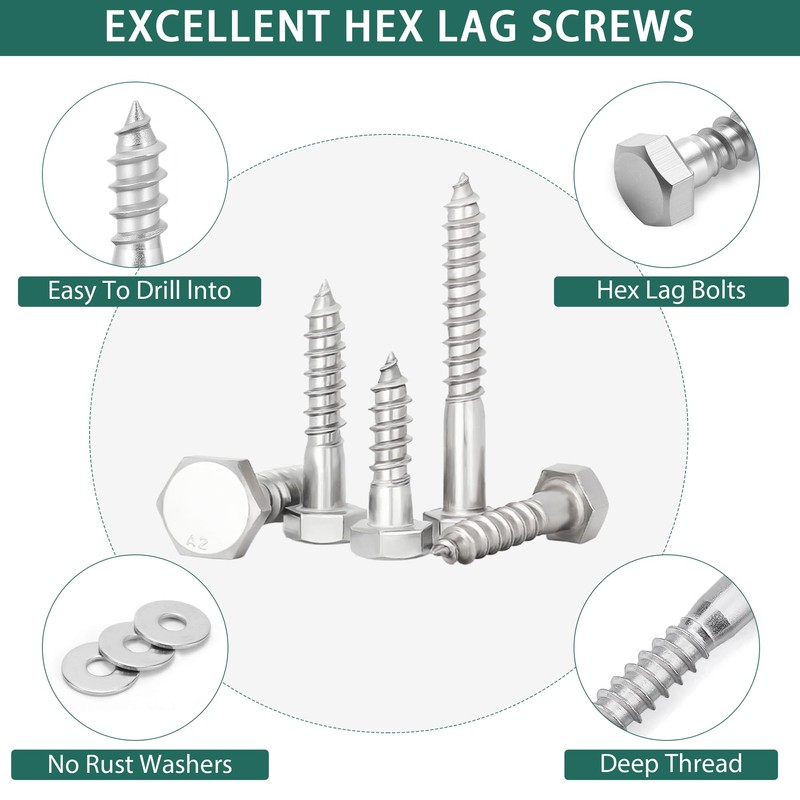 64pcs 1/4" Hex Lag Bolts Screws Washer Assortment Kit,Heavy Duty
