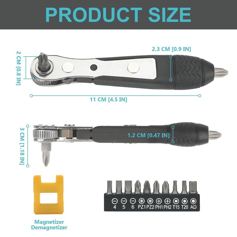 Maven Gifts Mini Ratchet Screwdriver Set with Right Angle &