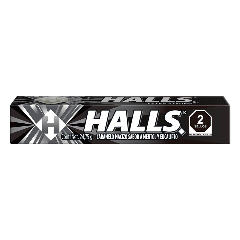 Halls Caramelo macizo XtraStrong sabor Menta y Eucalipto, caja con