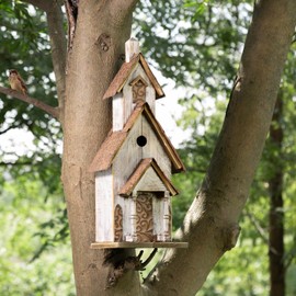 Glitzhome 23.62" H Birdhouse Rustic Tall Church Hand Painted Wood White Extra-Large Bird House for Outside
