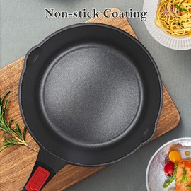 Bobikuke 11 Inch Nonstick Deep Frying Pan with Lid, 4-Pc Set - (4 Qt Saute Pan with Lid, Steamer/Strainer Basket, Silicone Spatula), Skillet with Detachable Handle, Oven Safe