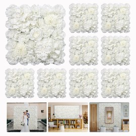 QinmiGarden Flowers Wall Backdrop 9pcs 16.5x16.5 Inch White Silk Rose Artificial Floral Panel Ideal for Wedding Celebrations, Festive Party Backdrops, and Elegant Home Decor