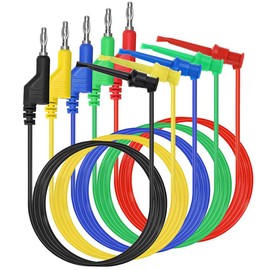 5 Pcs Multimeter Test Lead Set, 4mm Stackable Banana Plug to Test Hook Clips Flexible Testing Cable Wires for Multimeter Electrical Testing 500V 5A